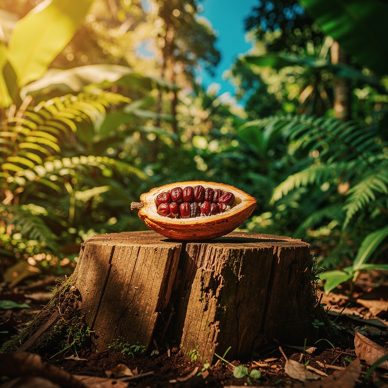 A cacao pod, split open to reveal its vibrant, crimson inter... | ShopAyahuascaRetreats
