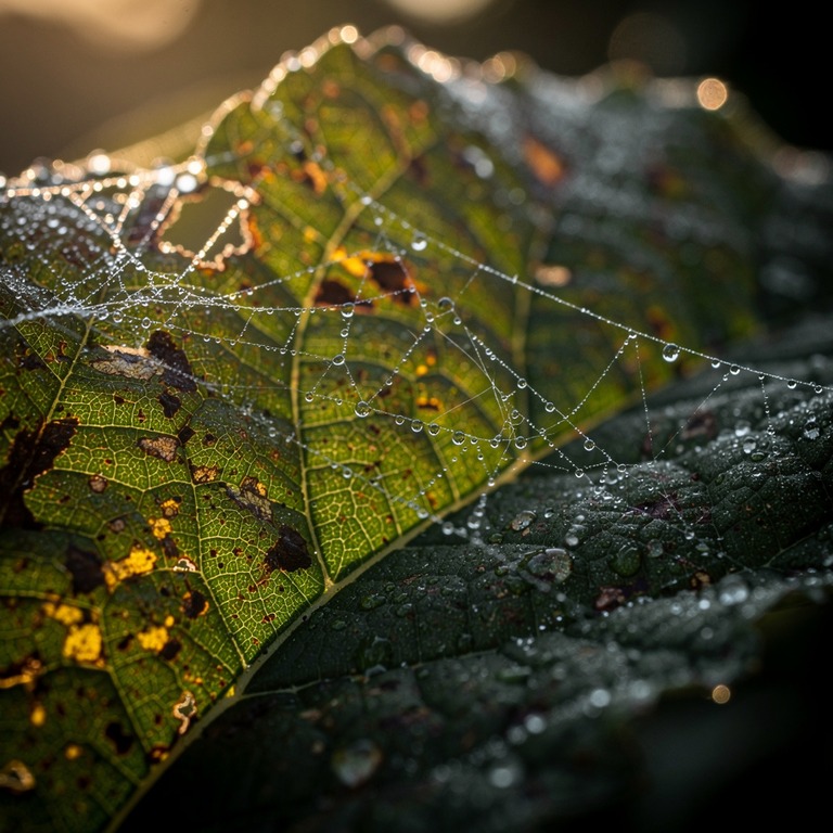 A delicate, dew-kissed spider web clings to the intricate pa... | ShopAyahuascaRetreats