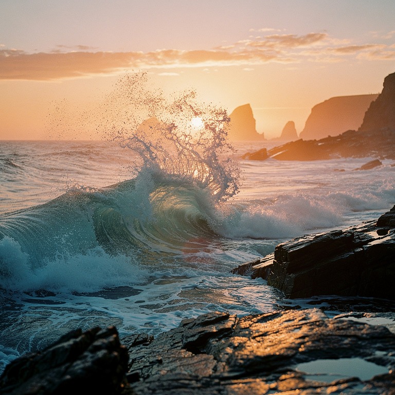 A dramatic seascape features a wave crashing against a rocky... | ShopAyahuascaRetreats