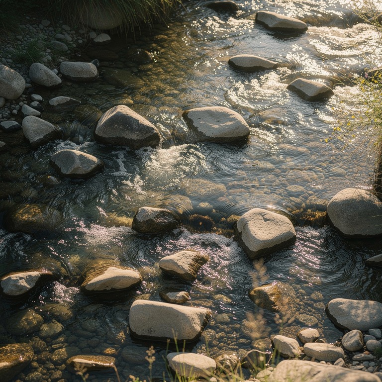A gentle stream flowing over smooth stones, with the warm gl... | ShopAyahuascaRetreats