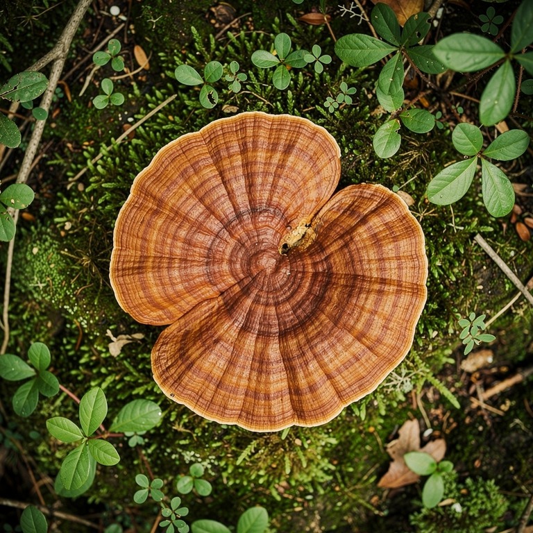A macro shot of a slice of reishi mushroom, its intricate, w... | ShopAyahuascaRetreats