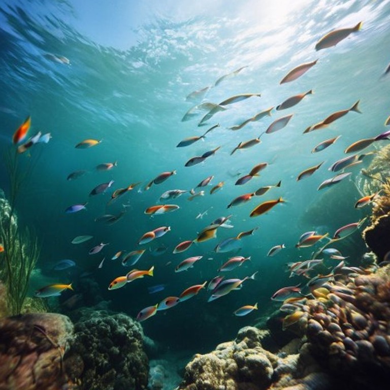 A school of rainbow-colored fish swim together in harmony in... | ShopAyahuascaRetreats