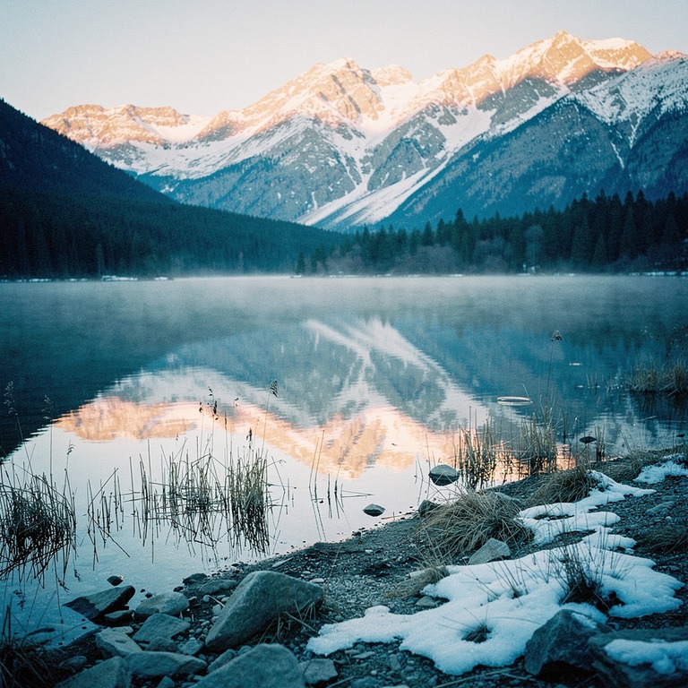 A serene mountain lake reflects the surrounding landscape at... | ShopAyahuascaRetreats