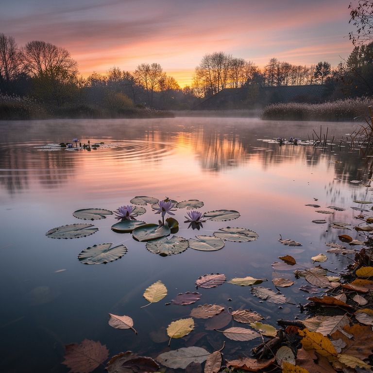 A serene, still pond reflects the vibrant colors of a sunset... | ShopAyahuascaRetreats