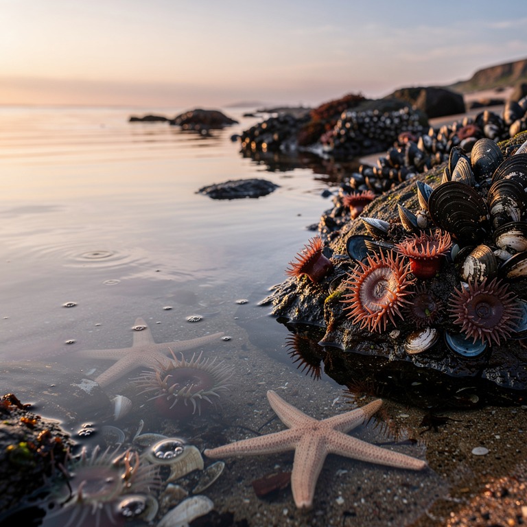 A shallow tide pool at low tide, filled with anemones, starf... | ShopAyahuascaRetreats