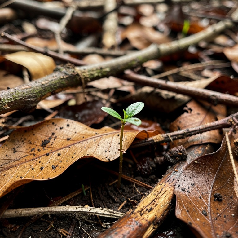 A small, struggling sprout pushing its way through a dense l... | ShopAyahuascaRetreats