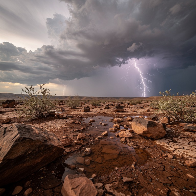 A stormy sky with dark clouds and lightning illuminates a ro... | ShopAyahuascaRetreats