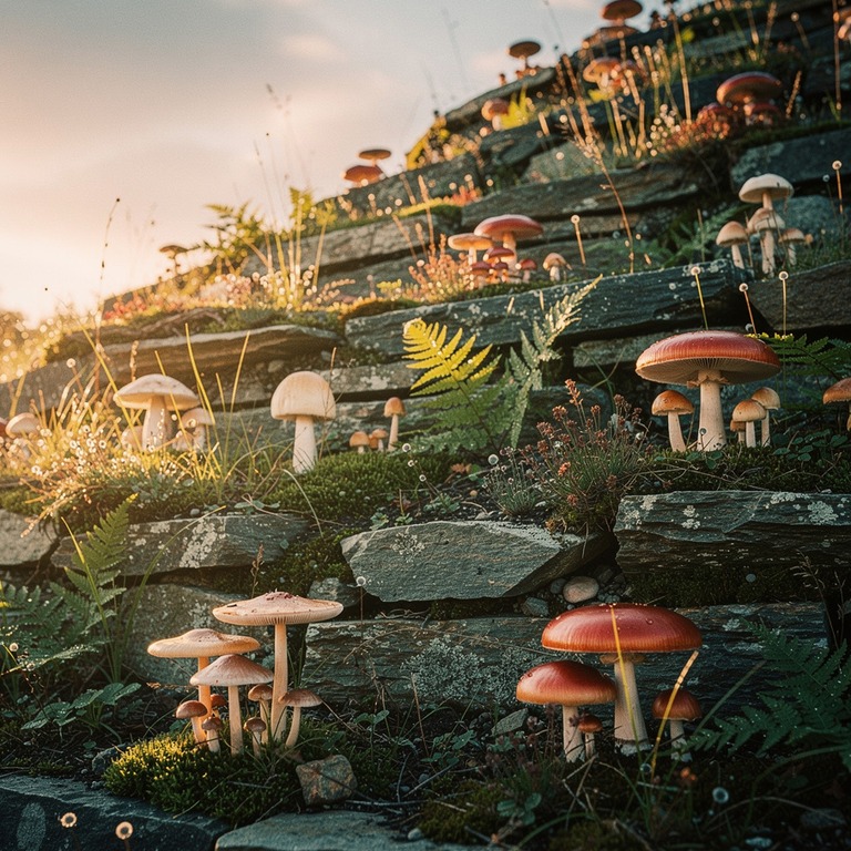 A terraced hillside with a variety of mushroom species growi... | ShopAyahuascaRetreats
