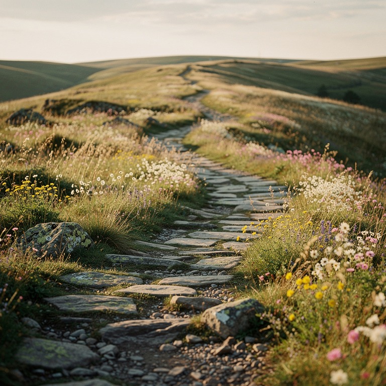 A weathered, ancient stone path winding through a rolling hi... | ShopAyahuascaRetreats