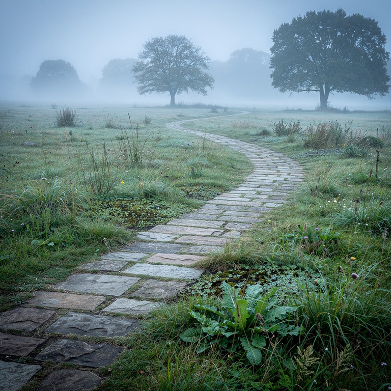 A winding stone path leading through a lush, green grassland... | ShopAyahuascaRetreats