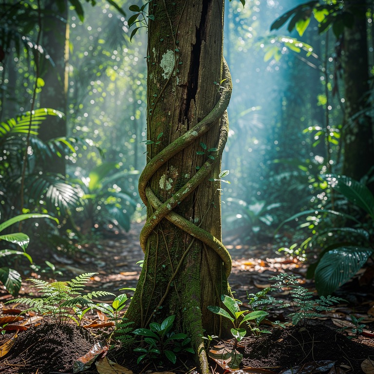 Ayahuasca vine wrapped around an old tree trunk, rainforest ... | ShopAyahuascaRetreats