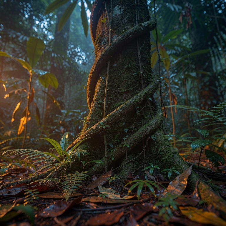 Ayahuasca vine wrapped around an old tree trunk, rainforest ... | ShopAyahuascaRetreats