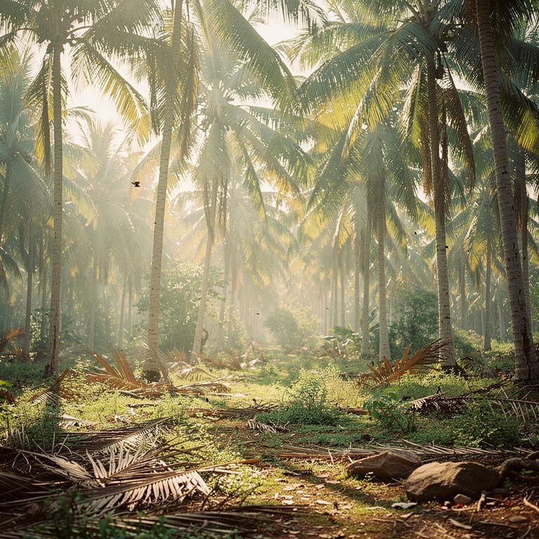 Heart of palm tree grove in a clearing, slender trunks reach... | ShopAyahuascaRetreats