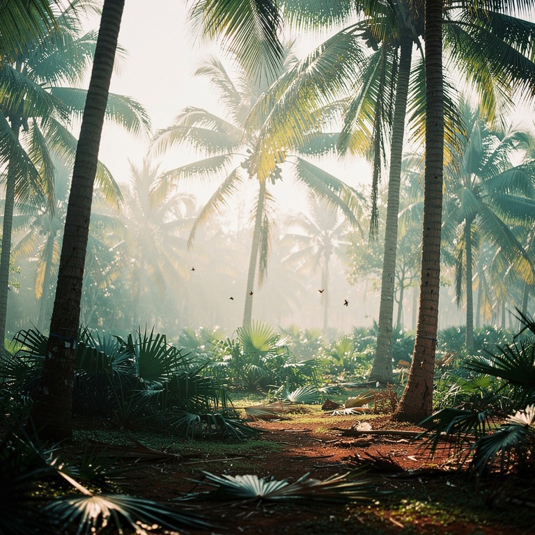 Heart of palm tree grove in a clearing, slender trunks reach... | ShopAyahuascaRetreats