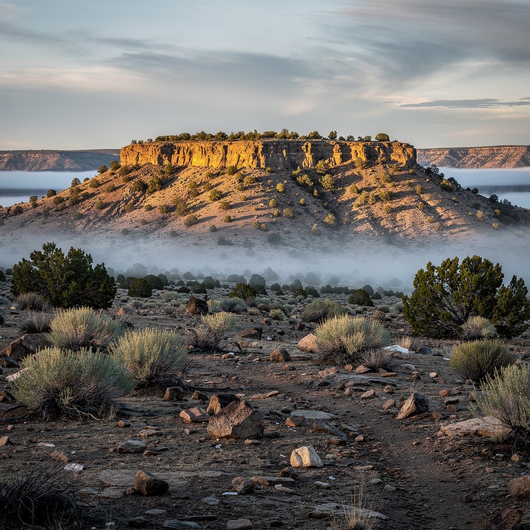 High desert mesa with long shadows at golden hour | ShopAyahuascaRetreats