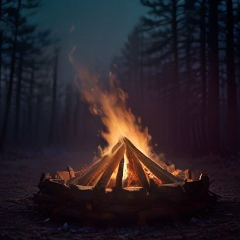 Large bonfire burning at night, orange embers rising into da... | ShopAyahuascaRetreats