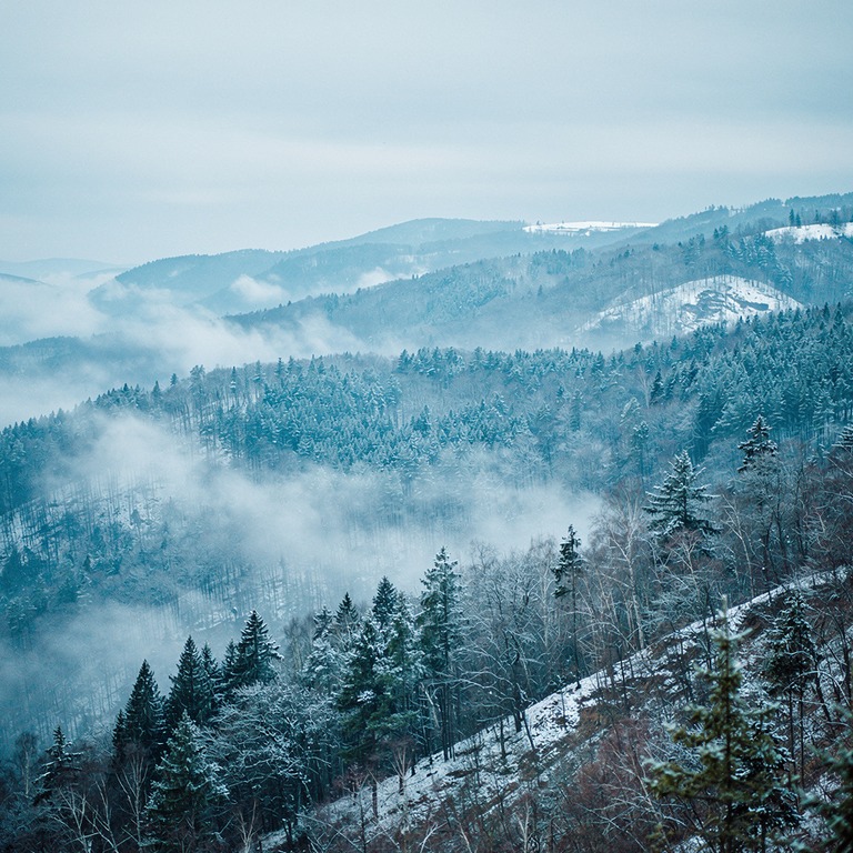 Layers of misty forested ridges fading into distance | ShopAyahuascaRetreats