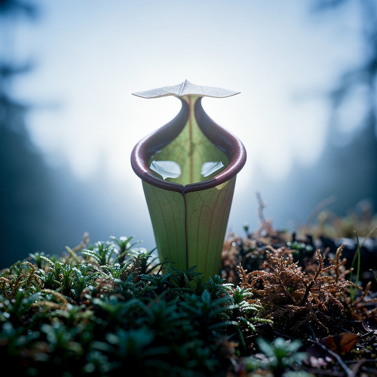 Pitcher plant nestled in moss, water collected inside the cu... | ShopAyahuascaRetreats