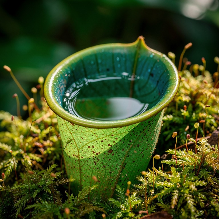 Pitcher plant nestled in moss, water collected inside the cu... | ShopAyahuascaRetreats