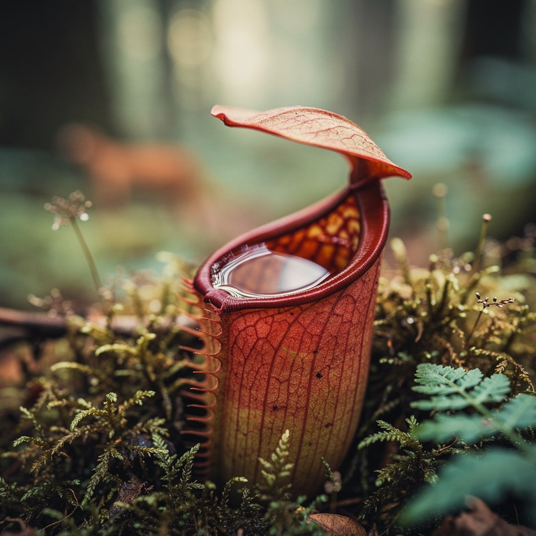 Pitcher plant nestled in moss, water collected inside the cu... | ShopAyahuascaRetreats