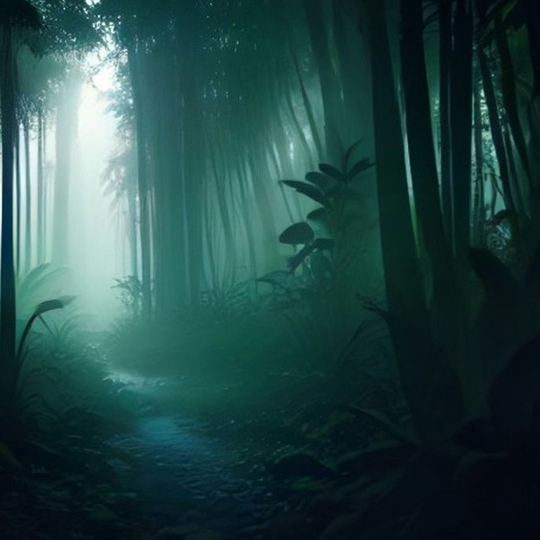 Pre-dawn jungle, deep blue tones with first golden light fil... | ShopAyahuascaRetreats