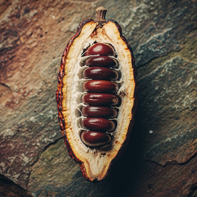 A close-up of a cacao pod, cracked open to reveal its inner ... | ShopAyahuascaRetreats