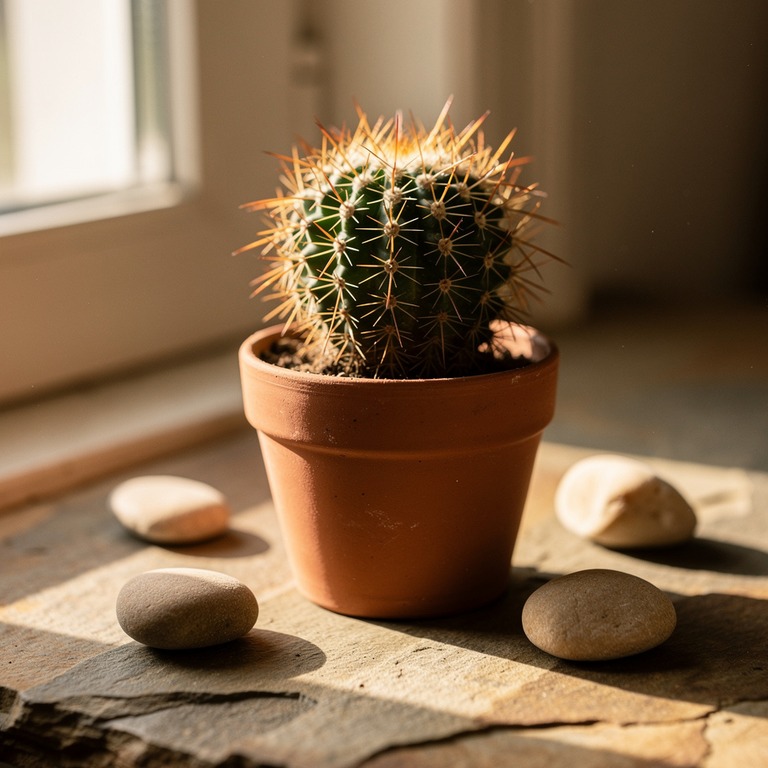 A close-up of a small, potted cactus on a natural stone surf... | ShopAyahuascaRetreats
