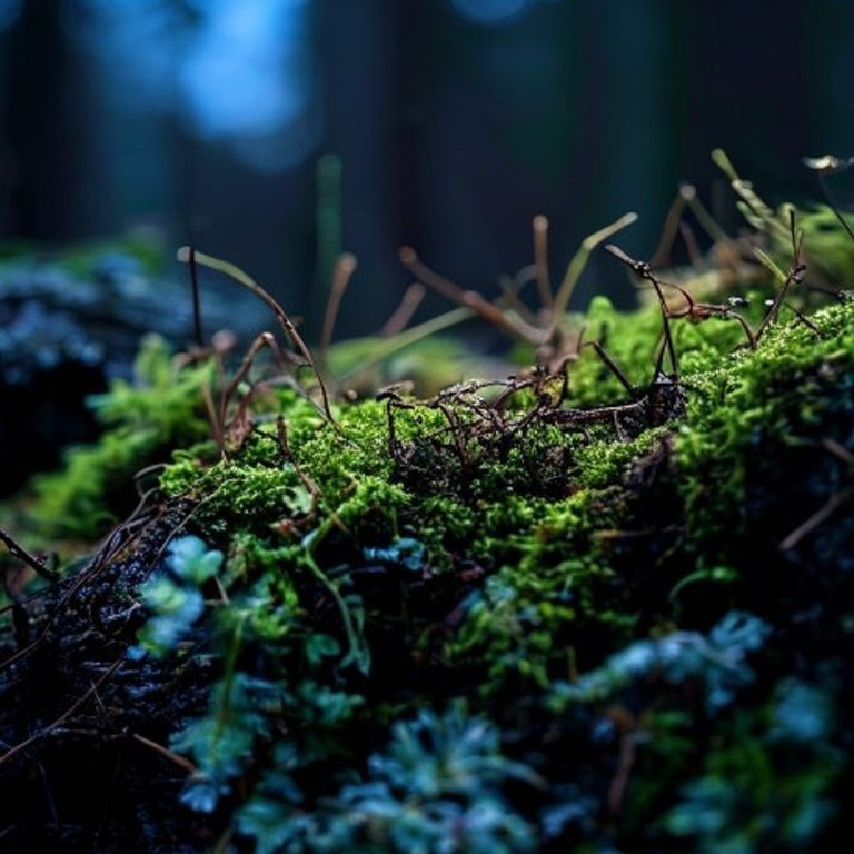 A detailed macro shot of mycelium growing on a moss-covered ... | ShopAyahuascaRetreats