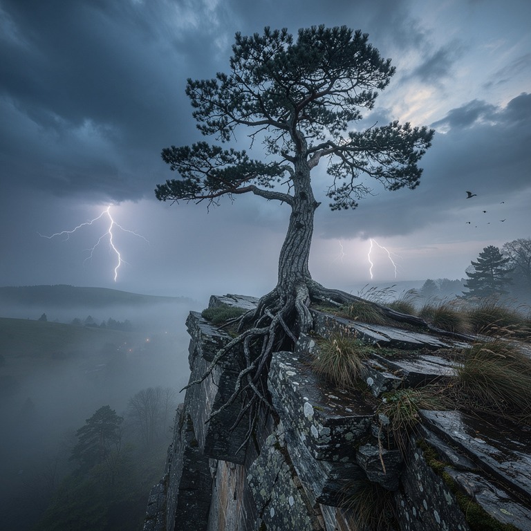 A dramatic, stormy sky at twilight, with dark clouds and lig... | ShopAyahuascaRetreats