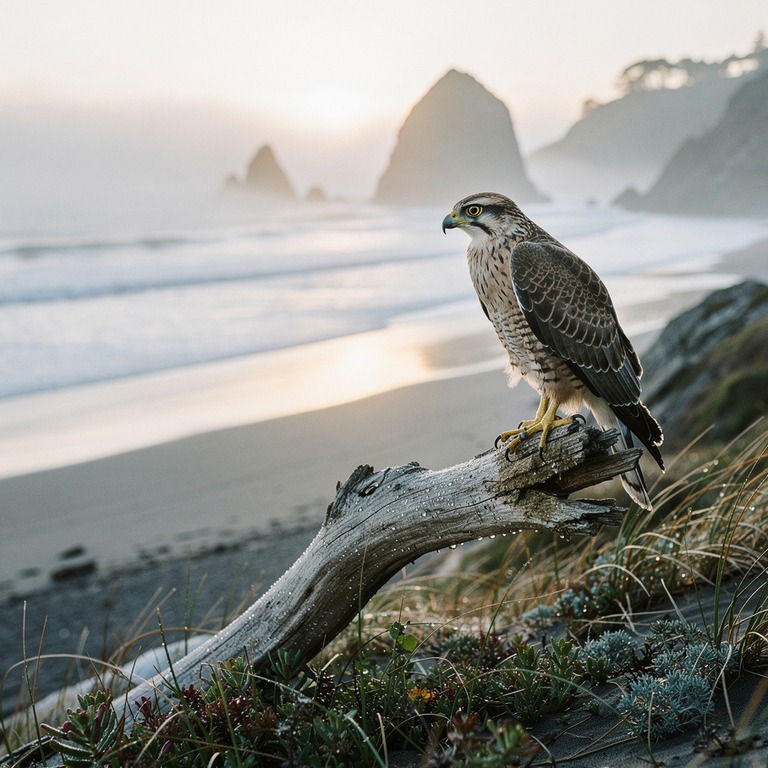 A lone hawk perched on a driftwood branch overlooking a sere... | ShopAyahuascaRetreats