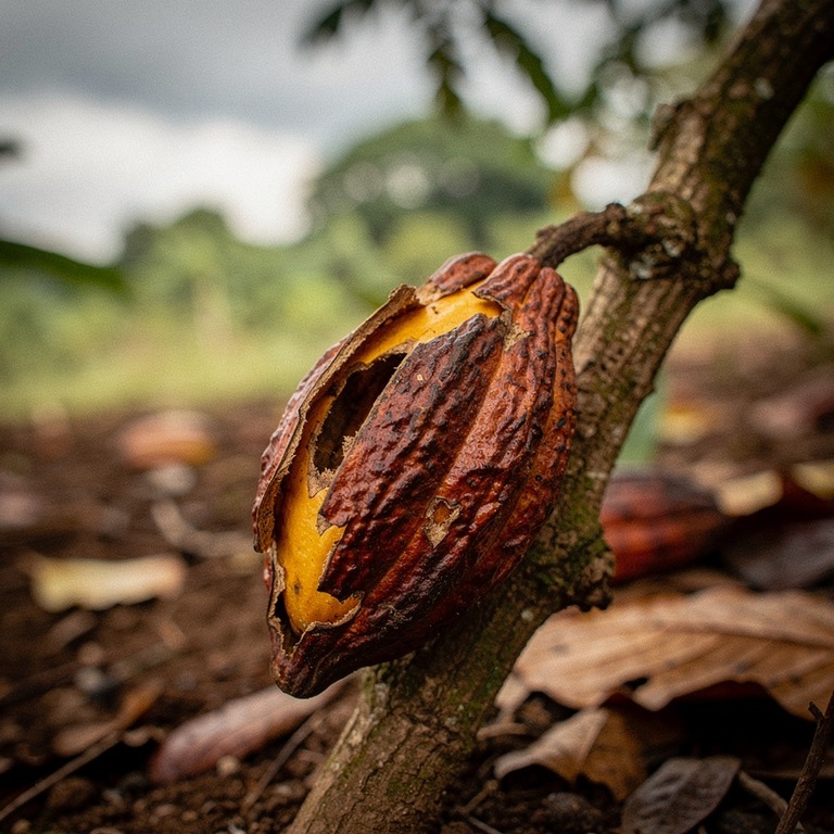 A macro shot of a withered and wilted cacao pod, once a symb... | ShopAyahuascaRetreats