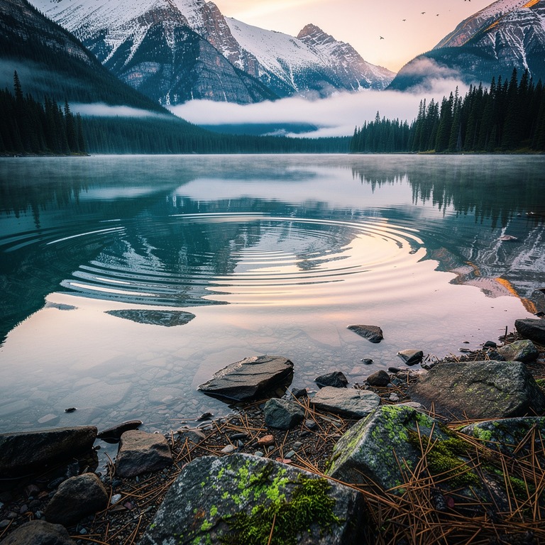 A serene mountain lake reflects the surrounding peaks at daw... | ShopAyahuascaRetreats