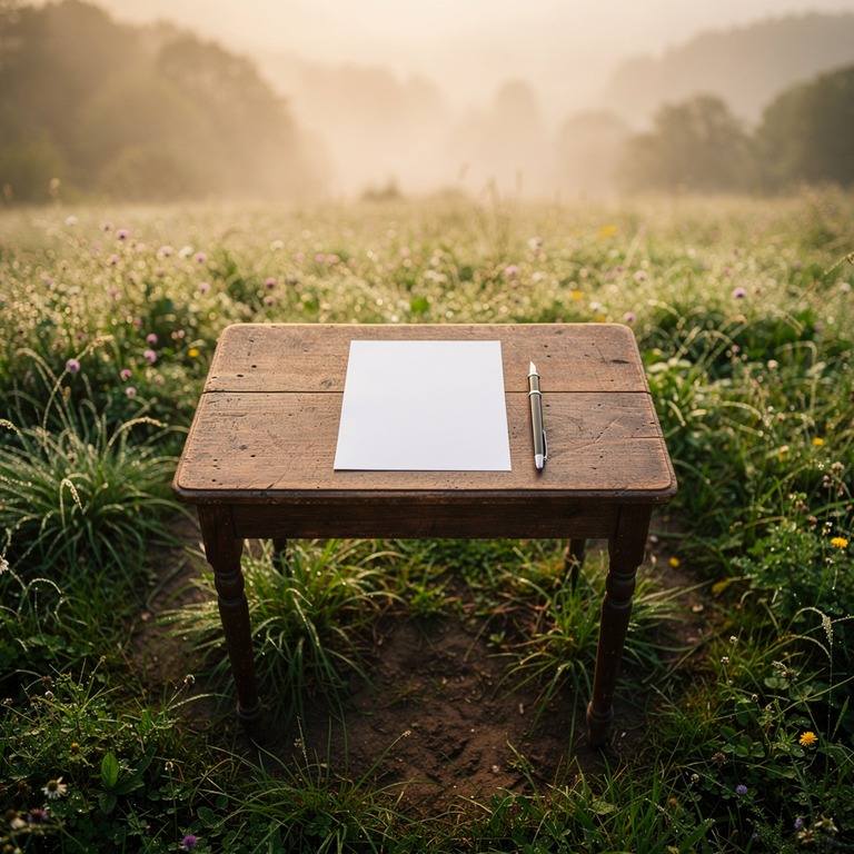 A small, rustic wooden desk, devoid of any modern objects, s... | ShopAyahuascaRetreats
