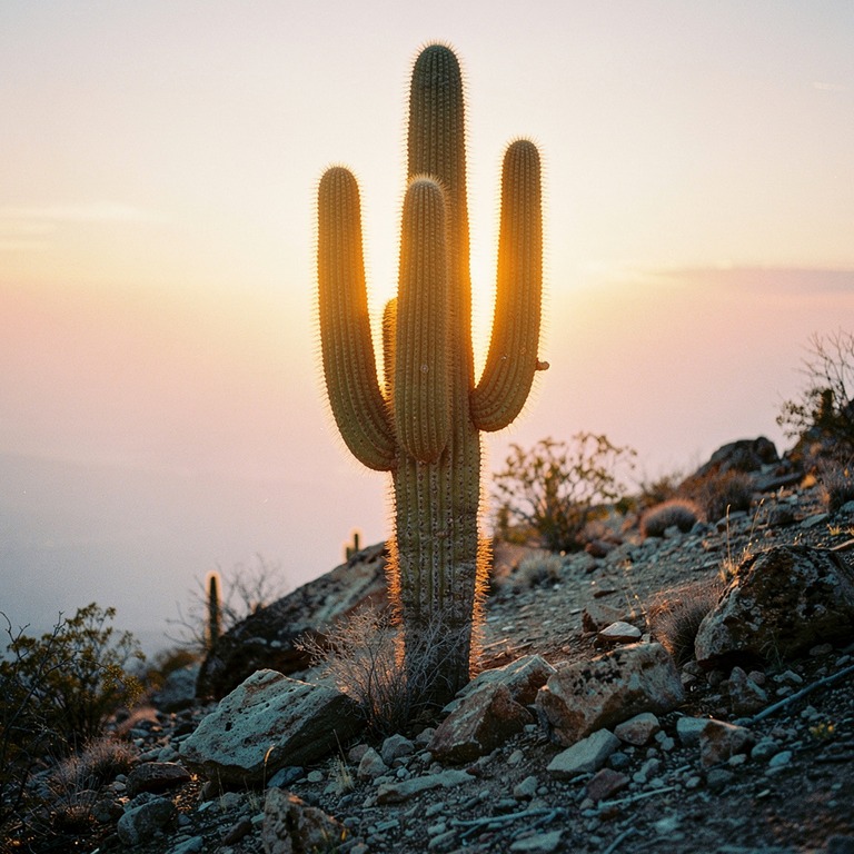 A solitary, ancient cactus stands on a rocky hillside at sun... | ShopAyahuascaRetreats