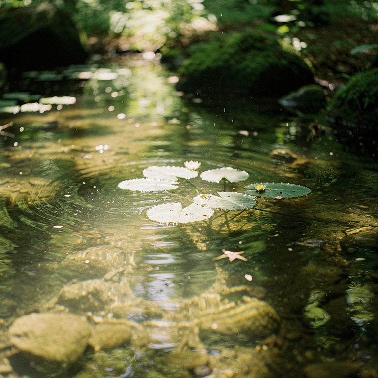 A tranquil, shallow forest pool, reflecting the dappled sunl... | ShopAyahuascaRetreats