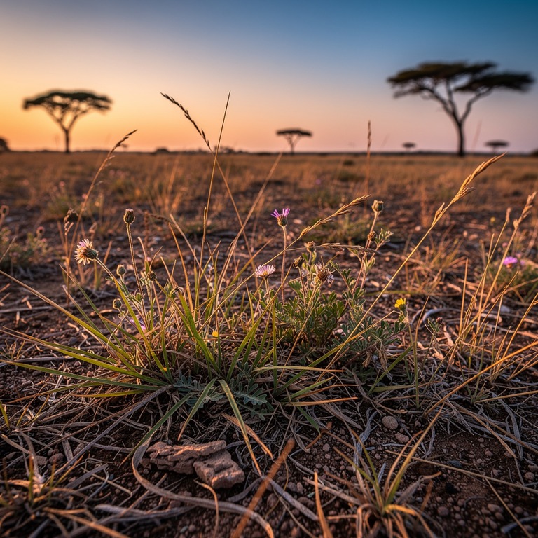A vast, open savannah at sunset, with a few trees standing t... | ShopAyahuascaRetreats