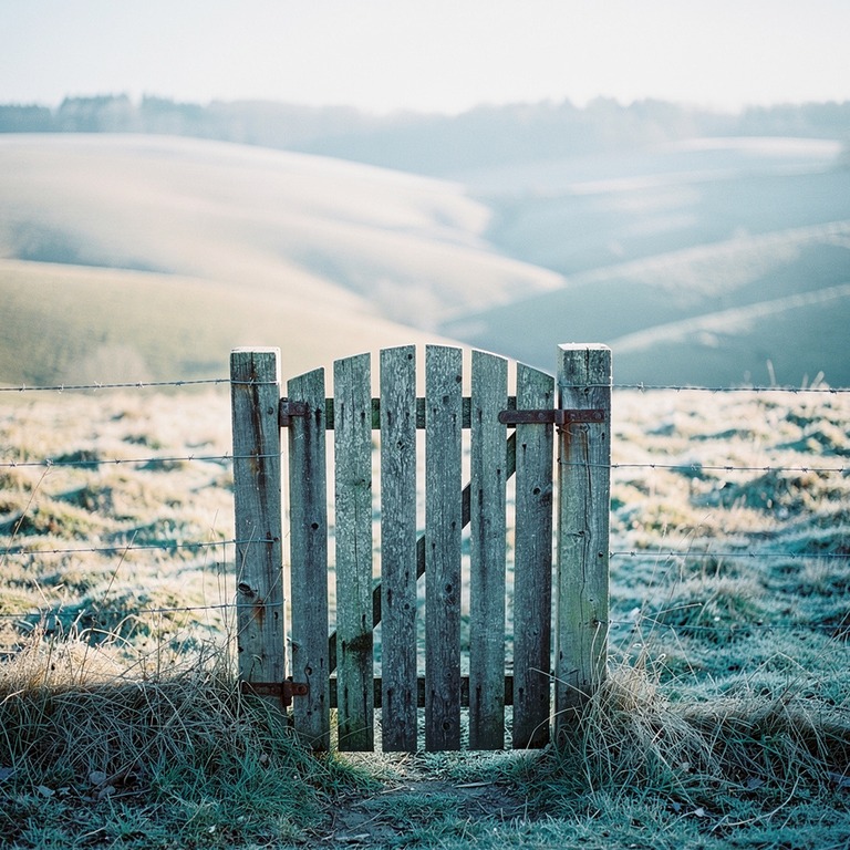 A weathered, wooden gate stands ajar, opening onto a rolling... | ShopAyahuascaRetreats