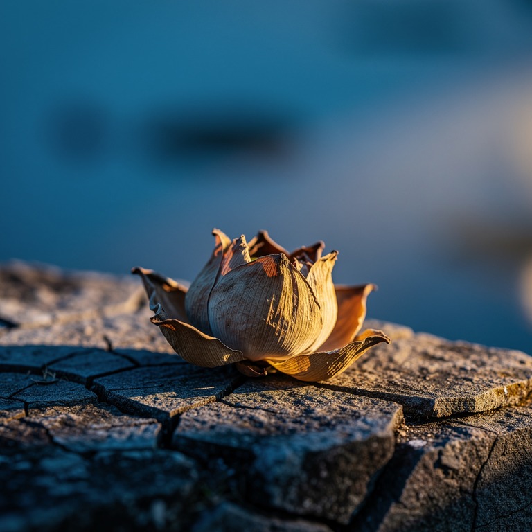 A withered lotus flower on a cracked stone surface, symboliz... | ShopAyahuascaRetreats