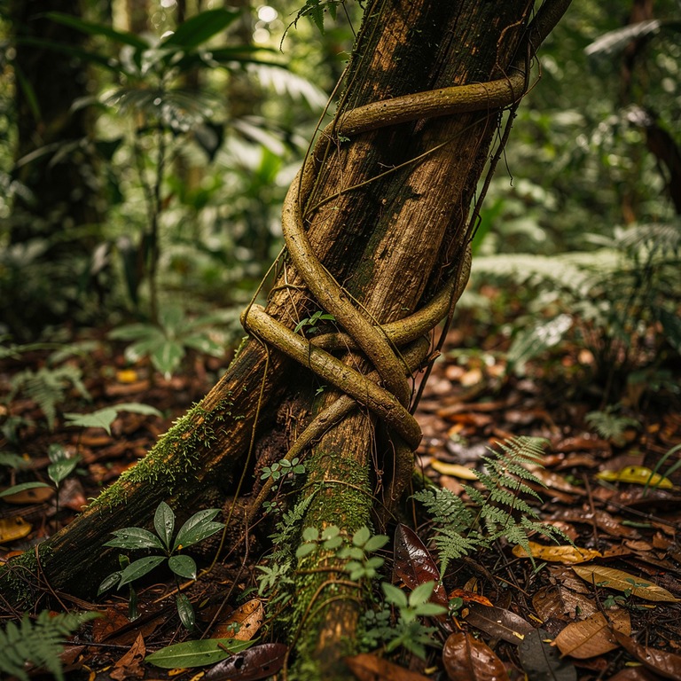 Ayahuasca vine wrapped around an old tree trunk, rainforest ... | ShopAyahuascaRetreats