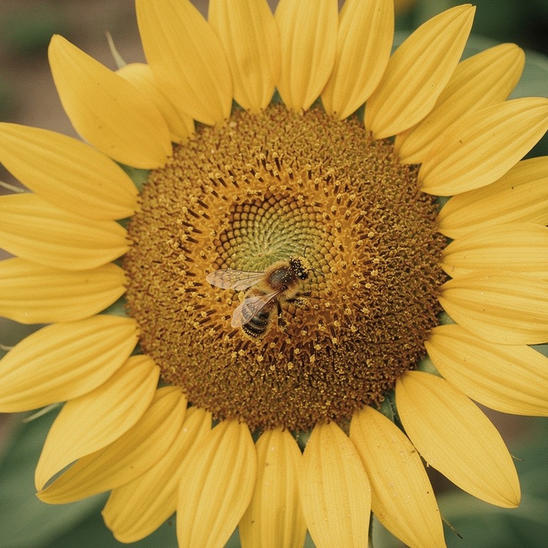 Bee on a sunflower face, extreme macro | ShopAyahuascaRetreats