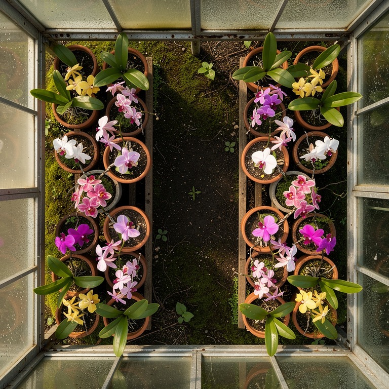 Delicate, exotic orchids bloom in a greenhouse, with soft, n... | ShopAyahuascaRetreats