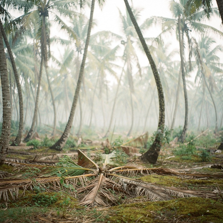 Heart of palm tree grove in a clearing, slender trunks reach... | ShopAyahuascaRetreats