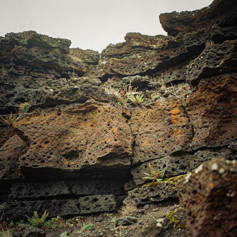 Layers of rough volcanic stone in shadow | ShopAyahuascaRetreats