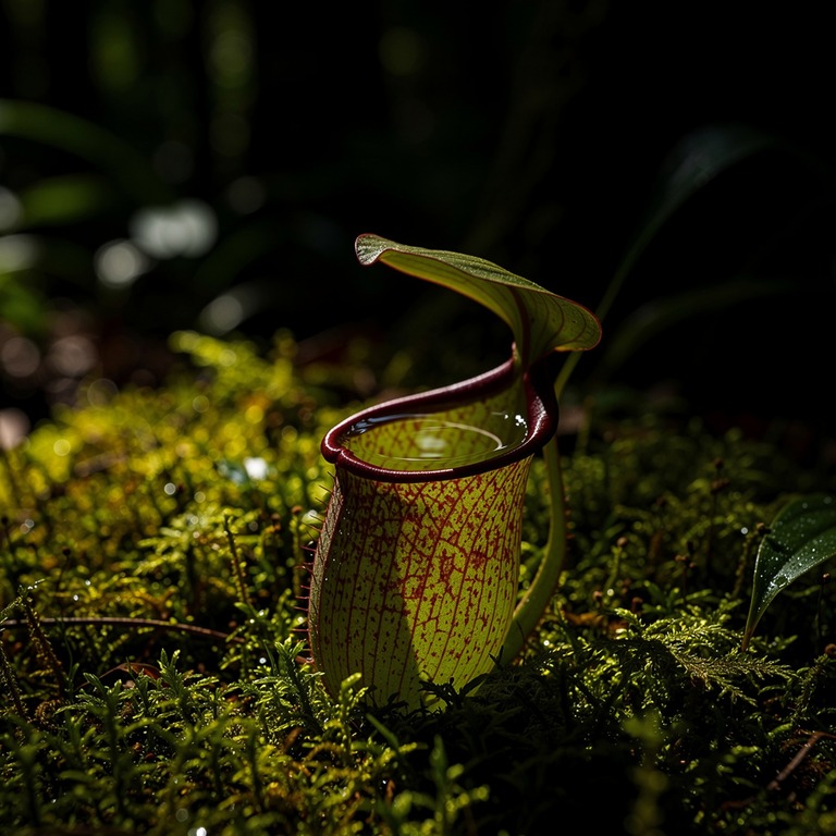 Pitcher plant nestled in moss, water collected inside the cu... | ShopAyahuascaRetreats
