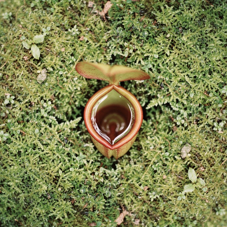Pitcher plant nestled in moss, water collected inside the cu... | ShopAyahuascaRetreats