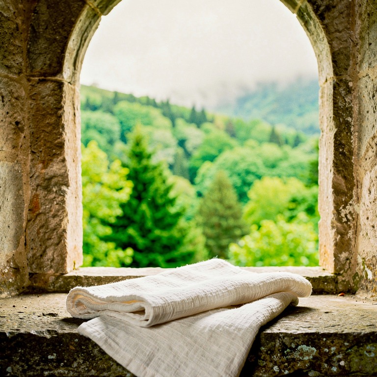 Stone monastery window looking out onto a green forested val... | ShopAyahuascaRetreats