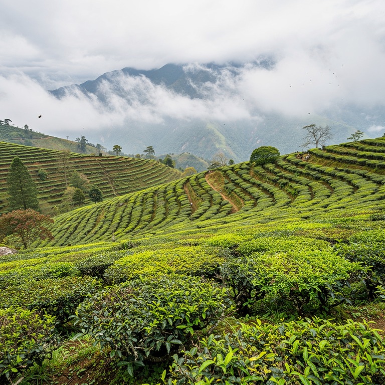 Tea plantation terraces with bright green new leaves, mounta... | ShopAyahuascaRetreats