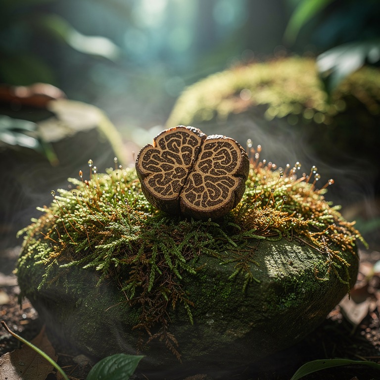A close-up of a truffle's intricate, swirling patterns on a ... | ShopAyahuascaRetreats