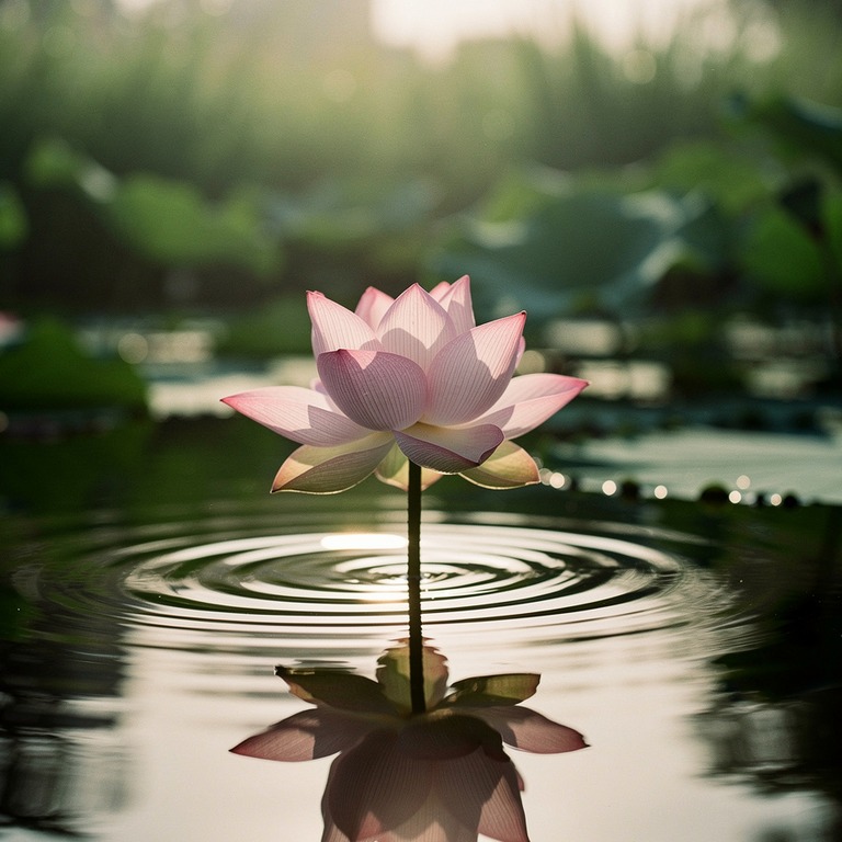 A delicate, backlit lotus flower blooming in a serene pond, ... | ShopAyahuascaRetreats