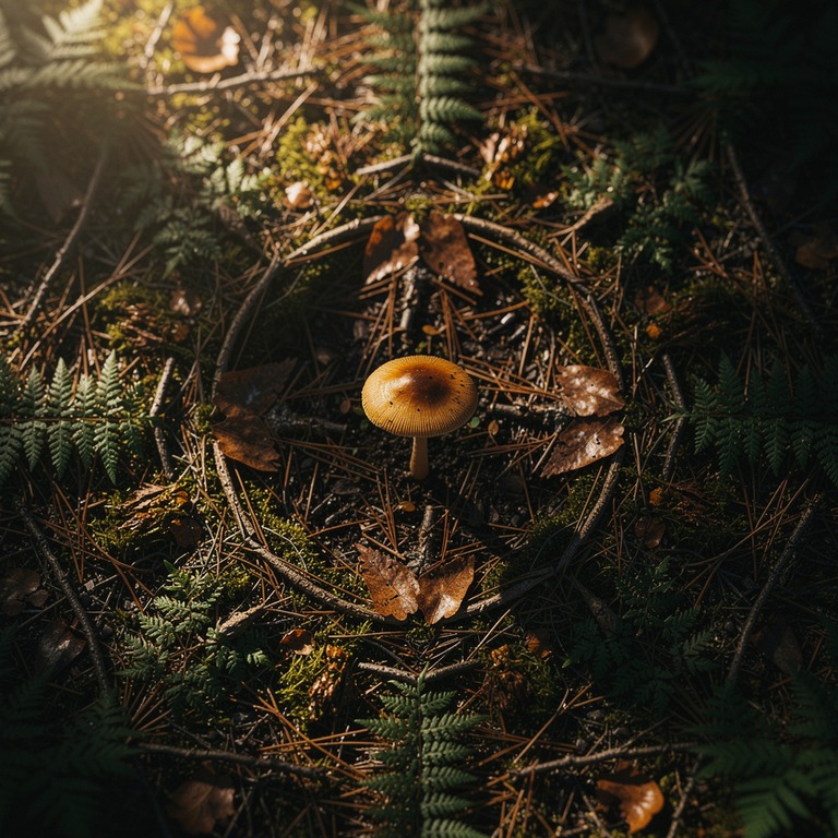 A delicate, backlit psilocybe mushroom pushes through the un... | ShopAyahuascaRetreats